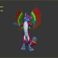 Colorful Mythical Game Movie Character With Pink Wings Green Yellow Stripes And Red White Body