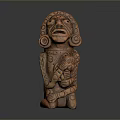 Intricately Carved Wooden Statue Holding Child On Gray Gradient Background