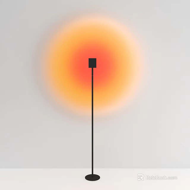 Modern Floor Lamp With Black Pole And Warm Orange Glow On White Background 3d model 