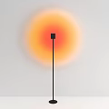 Modern Floor Lamp With Black Pole And Warm Orange Glow On White Background