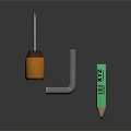 Practical Household Essentials Including Orange Roller Gray U Shaped Object and Green Pencil