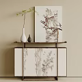 Traditional Chinese Console Table with Landscape Painting Vases and Bamboo Pattern 3d model