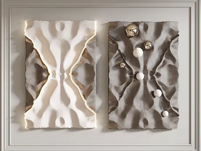 Modern White And Gray Wall Decor With Gold Lines Geometric Pattern And Spheres 3d model