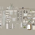 Washing Daily Essentials Display In Bathroom With Shelves Towels Bottles And Plants