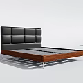 Modern Double Bed With Black Leather Square Tufted Headboard Wooden Frame And Metal Legs