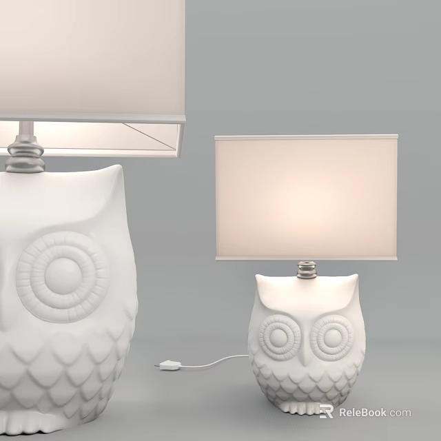 Unique Owl Shaped Table Lamp with White Ceramic Base and Lampshade for Home Decor 3d model 