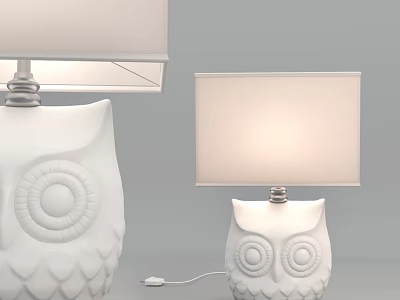 Unique Owl Shaped Table Lamp with White Ceramic Base and Lampshade for Home Decor 3d model