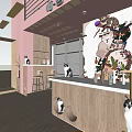 Pink Mall Pet Shop Interior With Cats Pet Bowls Staircase Plants And Decorative Painting