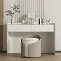 Modern White Dressing Table With Round Mirror Upholstered Stool And Cosmetics 3d model