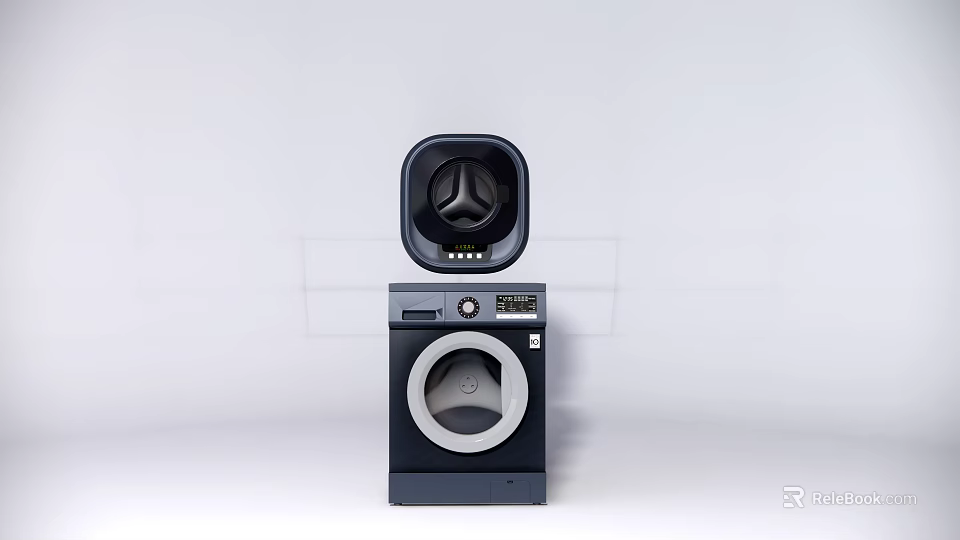 Modern Black Stacked Front Load Washer And Dryer Efficient Laundry Appliance Design 3d model 