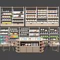 Organized Retail Store Shelves Display Various Products With Tables And Chairs