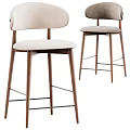 Modern Bar Stools With Beige And Green Upholstered Seats Wooden Legs