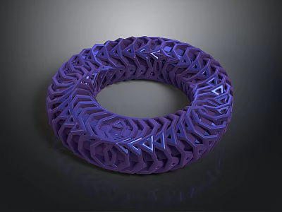 Intricate Purple Ring Structure With Hollow Geometric Patterns And Ornate Design 3d model