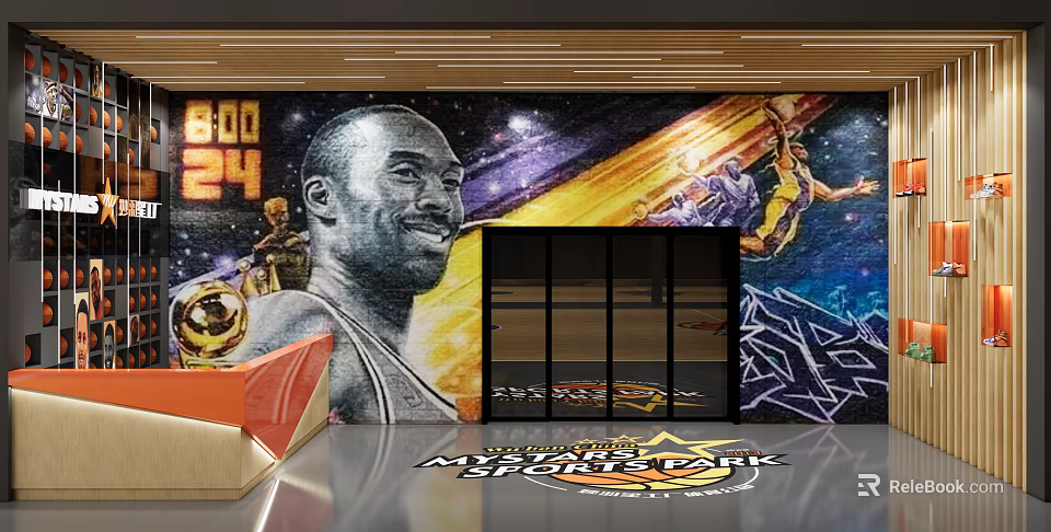 Storefront Reception with Kobe Mural Starry Sky Background Basketball Players Mystery Star Park 3d model 