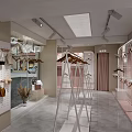 Elegant Modern Fashion Clothing Store With Pastel Pink Interior Clothing Racks Display Shelves And Lighting Design