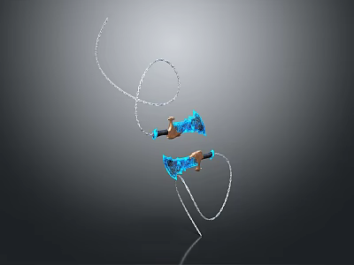 Dual Bladed Weapons With Blue Glowing Accents And Golden Handles Connected By Chain 3d model