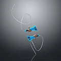 Dual Bladed Weapons With Blue Glowing Accents And Golden Handles Connected By Chain