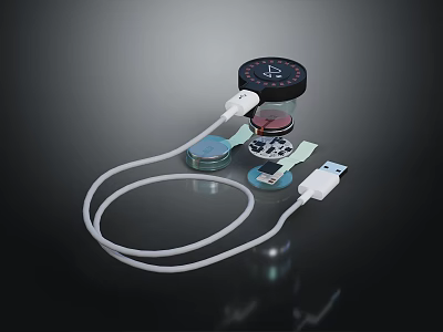 Multi Port USB Charger For Mobile Devices With Multiple USB Ports And White Cable Design 3d model