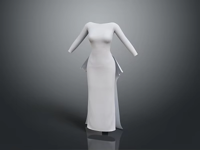 White Long Sleeve Dress With Elegant Silhouette And Flowing Hem Design 3d model