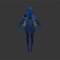 Woman In Stylish Hooded Outfit With Detailed Shoulder Armor Waist Gear And Long Boots