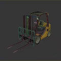 Yellow Forklift With Front Forks And Cab On Shiny Surface 3d model