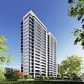 Modern High Rise Residential Buildings With Green Landscaping And Surrounding Trees