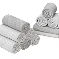 Bathroom Accessories Gray Rolled Towels Soft Absorbent Stacked Folded Pile