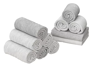 Bathroom Accessories Gray Rolled Towels Soft Absorbent Stacked Folded Pile 3d model