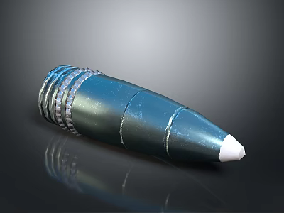 3D Rendered Weapon Bullet With Blue Metallic Body Silver Accents And White Tip 3d model
