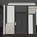 Modern Black Elevator With Glass Door White Staircase And Vintage Arched Windows