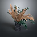 Decorative Plant Arrangement With Brown Pampas Plumes And Green Eucalyptus In Dark Vase