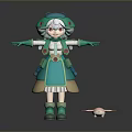 Woman Wearing Green Outfit With White Hair Green Hat Gloves Boots And Pink Small Creature