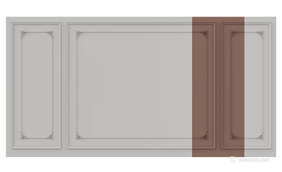 Modern Background Wall Design With Light Gray Brown Tones And Ornate Border Details 3d model 