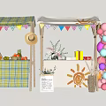 Colorful Market Stalls With Fruit Displays Decorative Items And Balloon Arrangements