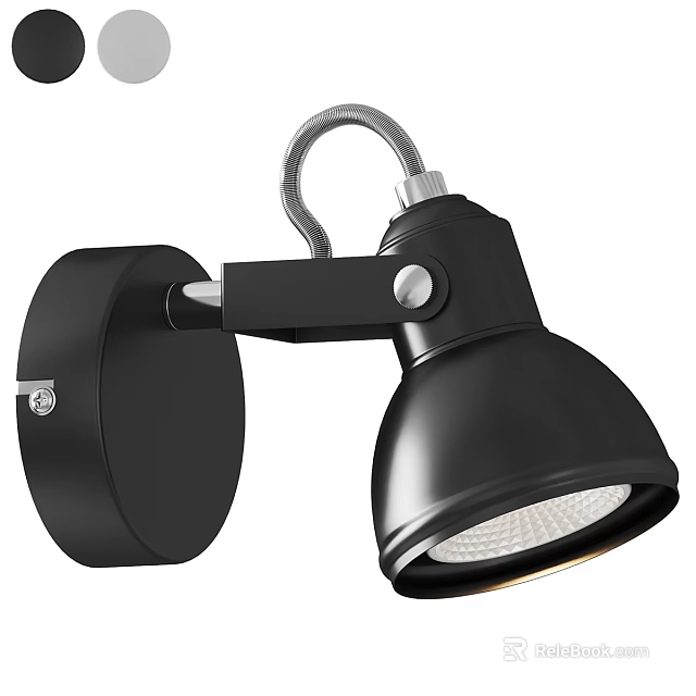Black Modern Wall Lamp With Adjustable Arm And Round Base Design 3d model 