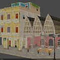 Yellow Building With Arched Portico Balconies Outdoor Greenery And Seating Area