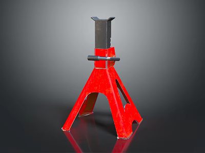 Red Tripod Shaped Jack Stand Featuring Black Metal Components And Stable Base 3d model