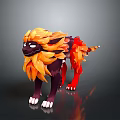 3D Fantasy Mythical Beast Character With Flaming Orange Mane Dark Purple Body And White Claws