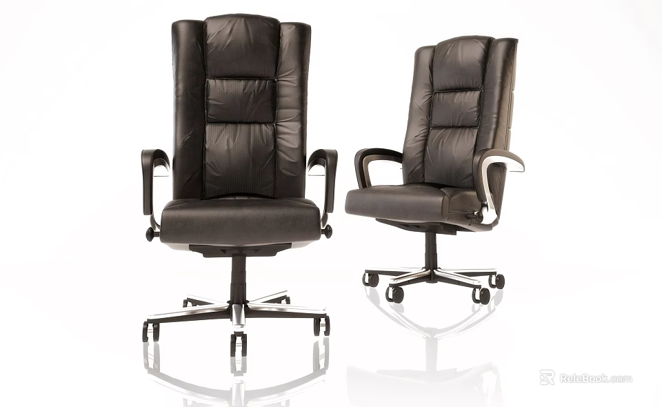 Comfortable Black Leather Office Chairs With Supportive Backrests Armrests And Swivel Wheels 3d model 