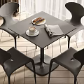 Modern Black Dining Table And Chairs Set With Coffee Cup Dessert And Newspaper