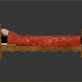 People Resting On Wooden Carved Bed With Red Patterned Mattress