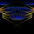 Colorful Stage Lighting Effects With Symmetric Geometric Patterns And Radiant Beams On Black Background