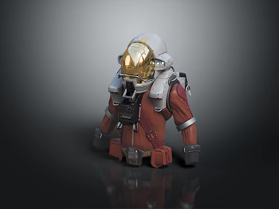 Red and Gray Astronaut Spacesuit with Gold Visor Helmet and Chest Gear 3d model