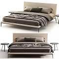 Modern Minimalist Double Bed With Upholstered Headboard Neutral Linen Bedding And Bedside Tables