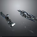 Two Futuristic Space Exploration Mechanical Models With Metallic Structure And Reflective Surface