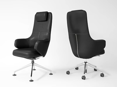 Black Leather Office Chair with High Back Armrests and Metal Swivel Base 3d model