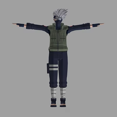 Game Anime Character In Green Vest Dark Pants With Arm Bandages Forehead Protector Arms Outstretched 3d model