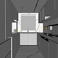 Modern Kitchen Interior With White Cabinets Marble Counter And Window Blinds 3d model