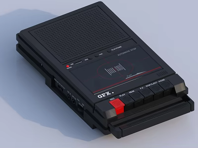 Vintage Black GFX Tape Recorder Featuring Red Button And Classic Control Panel 3d model
