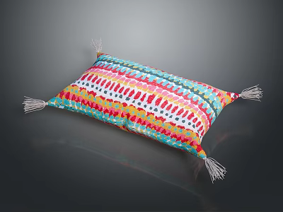 Vibrant Patterned Throw Pillow With Colorful Stripes And Tassel Accents For Home Decor 3d model